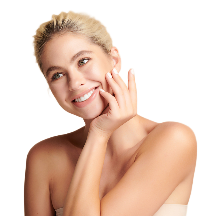 Smiling woman with defined chin, showcasing Dermal Fillers for chin at Aesthetica Medspa in Paramus, NJ—adds contour, balance, and youthful shape.