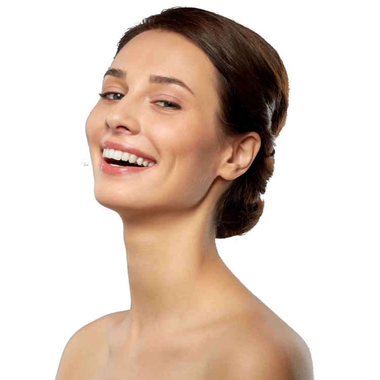 Smiling woman with a smooth forehead, showcasing Dermal Fillers for frown lines at Aesthetica Medspa in Paramus, NJ—softens wrinkles and restores youthful look.